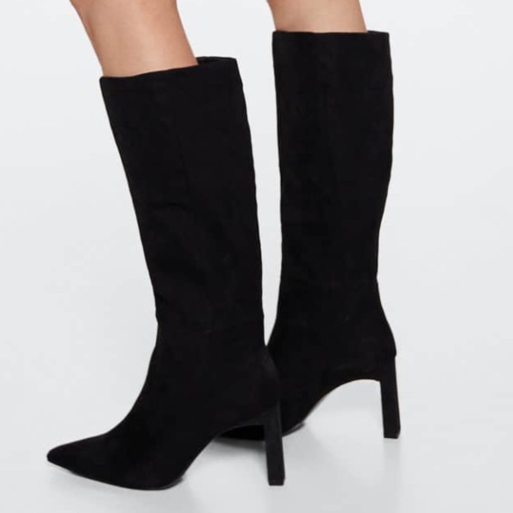 Mango Knee High Boots Black Suede 5